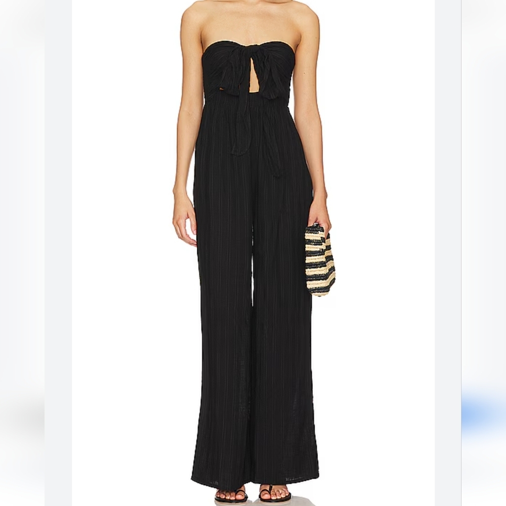 NWT L*Space Kiwanda Strapless Cutout Wide Leg Jumpsuit Black M